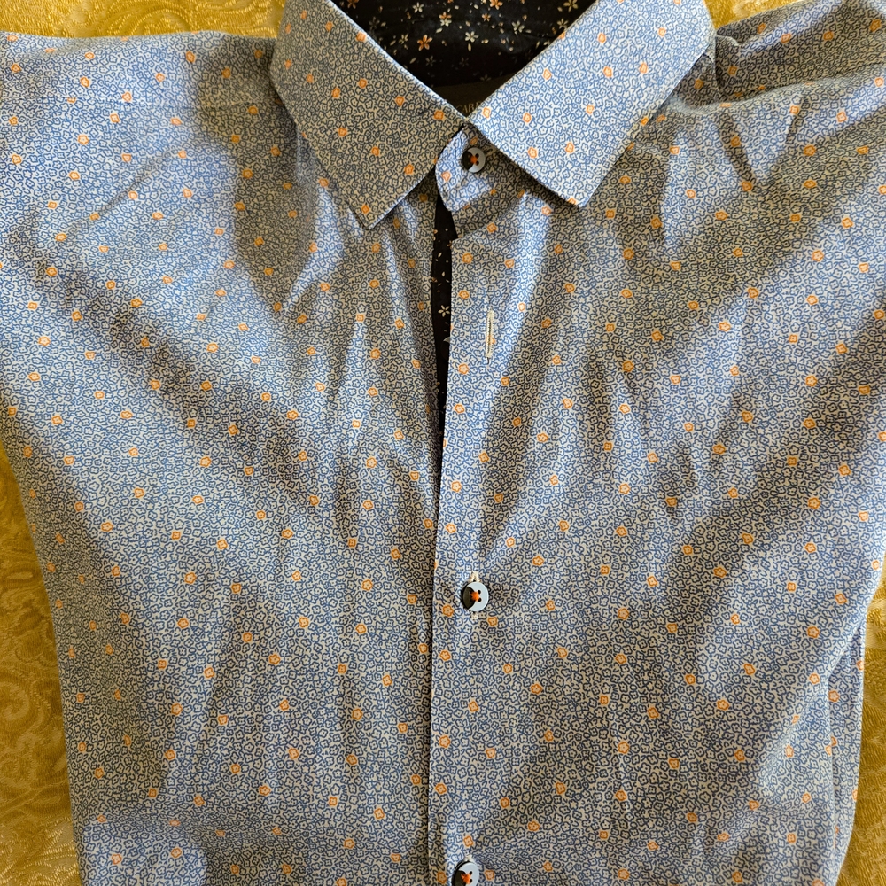 Elegant Blue Floral Men's Dress Shirt